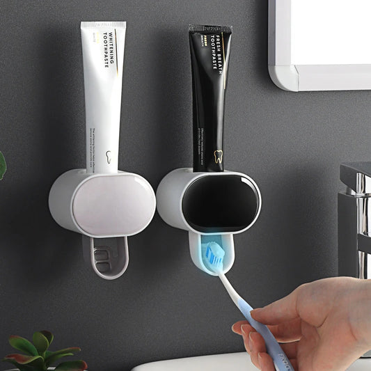 "Convenient Automatic Toothpaste Dispenser with Toothbrush Holder - Perfect Bathroom Accessory for Easy Dental Care at Home!"